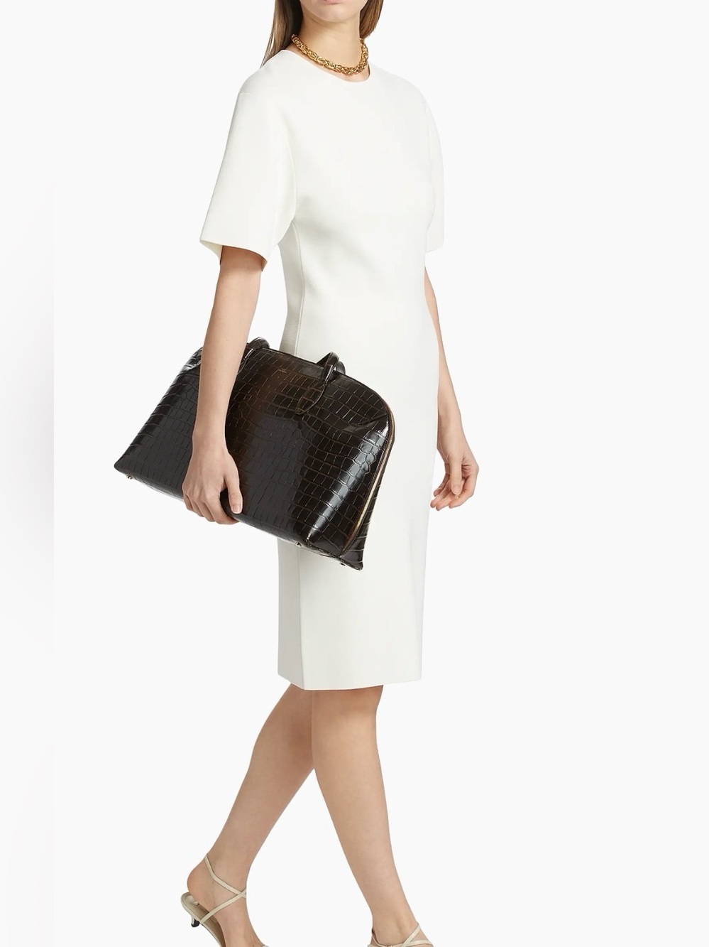 Toteme Jersey-Knit Crewneck Ivory Midi-Dress Size Medium